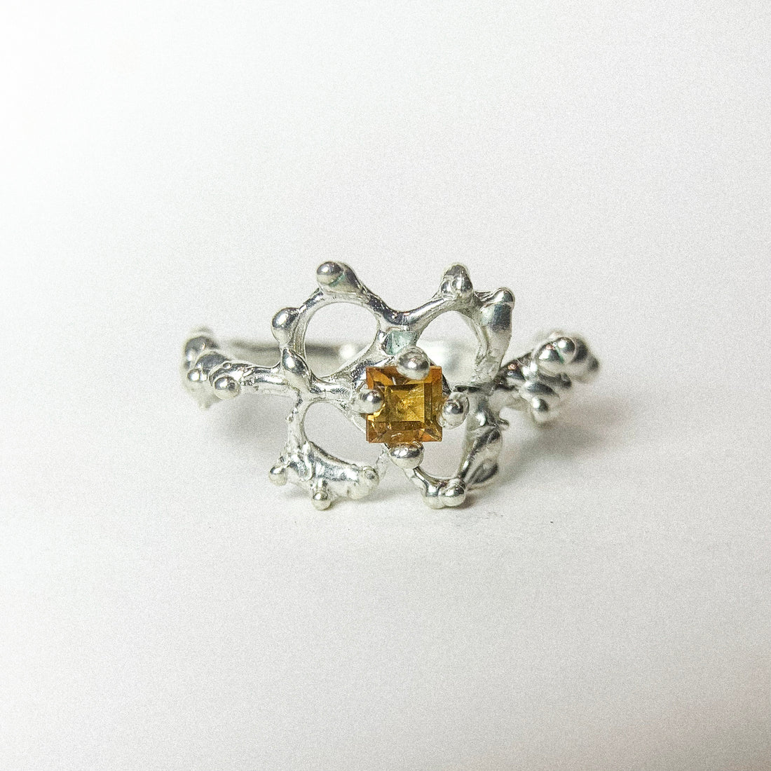 Citrine Flower Silver Ring