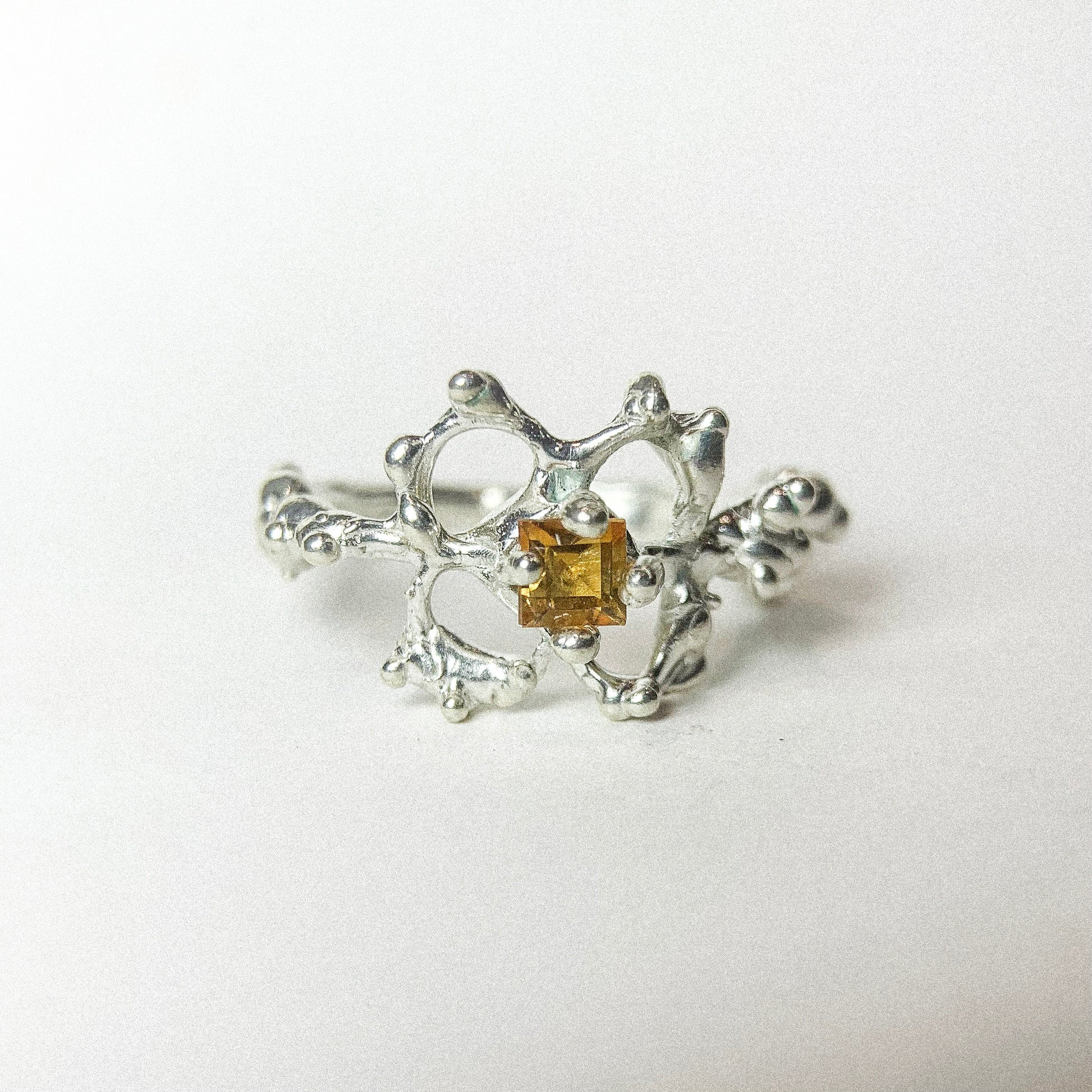 Citrine Flower Silver Ring