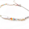 Multi Gem and Bar Pearl Silver Necklace — detail view