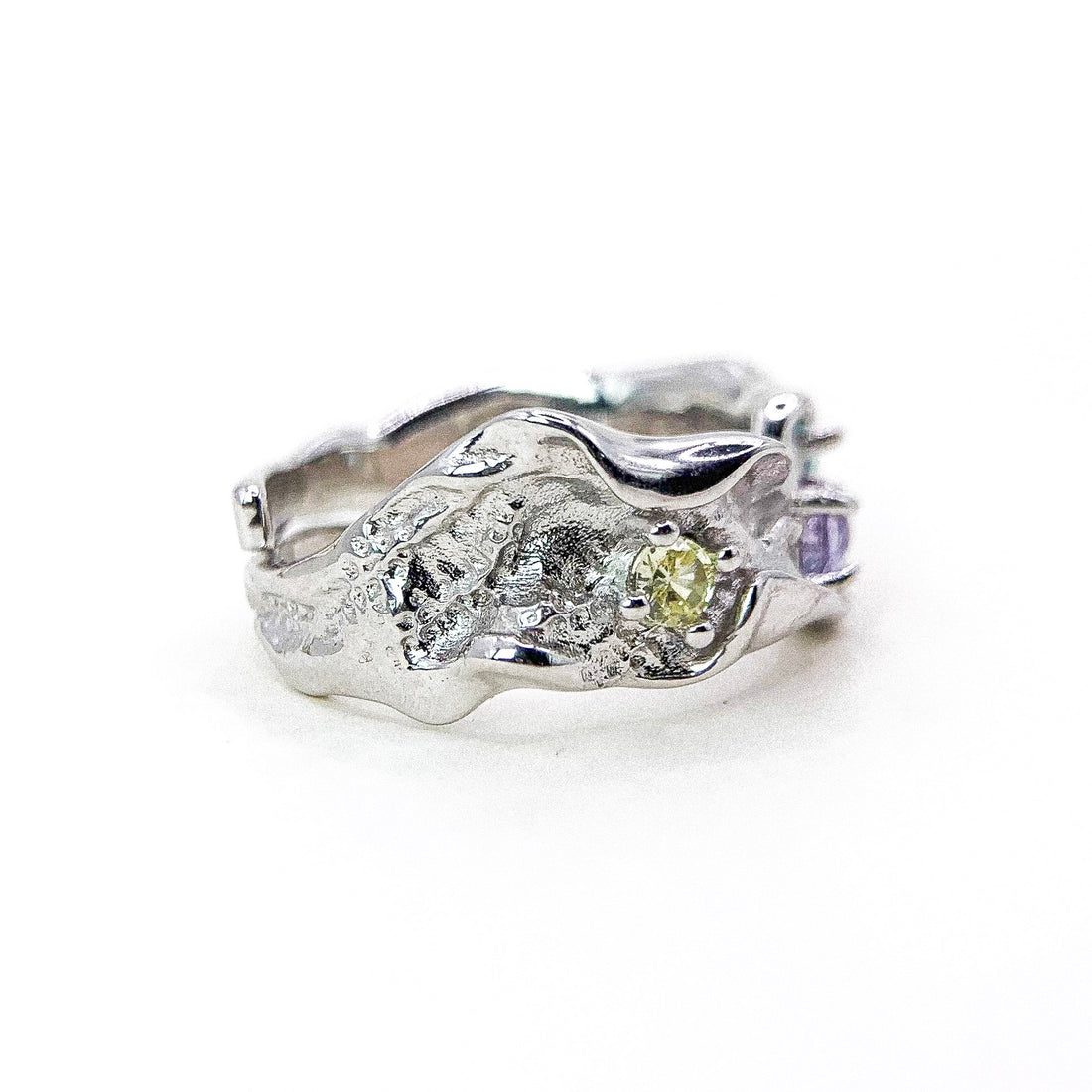 Triple Gem Wave Silver Ring