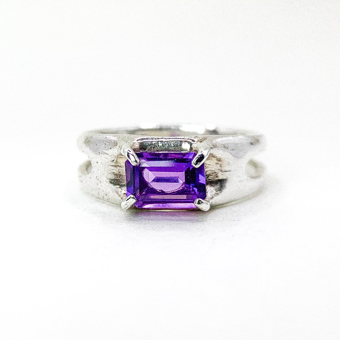 Amethyst Four Claw Silver Ring