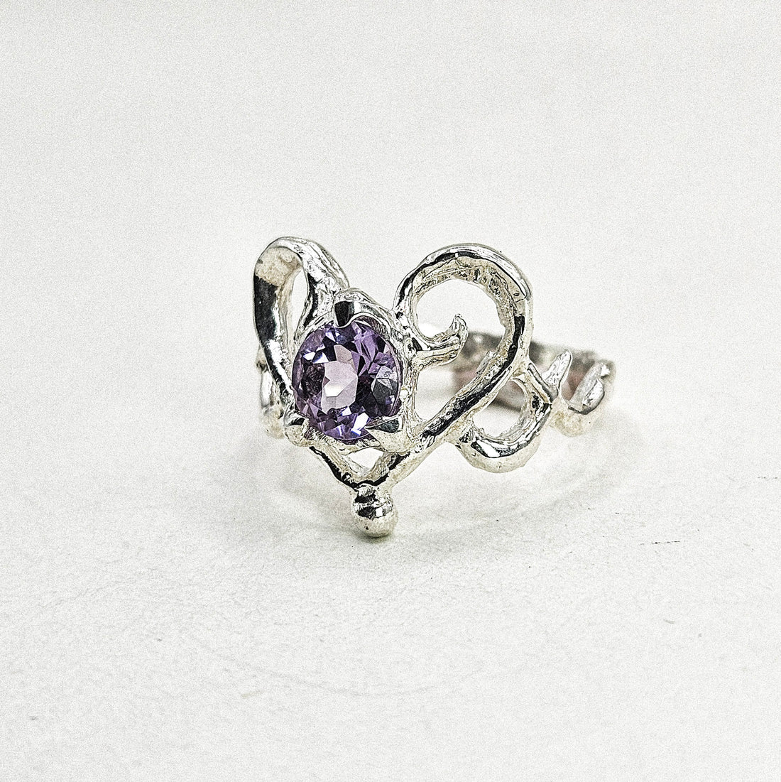 Purple Gem Big Heart Silver Ring
