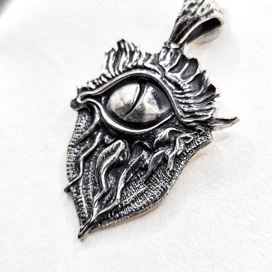 Oxidized Dragon Eye Shield Silver Pendant