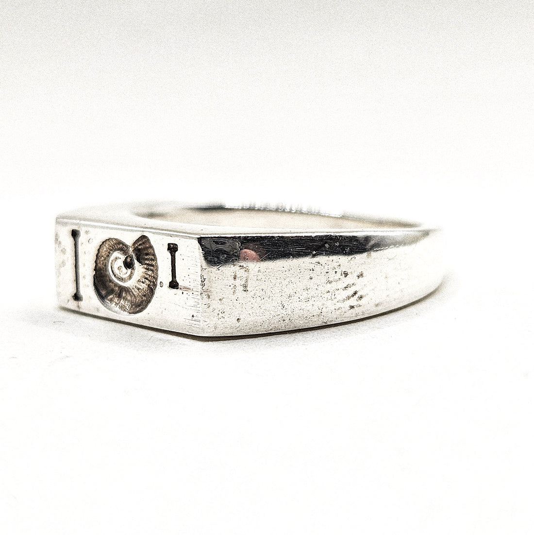 Rectangle Signet Snail Silver Ring