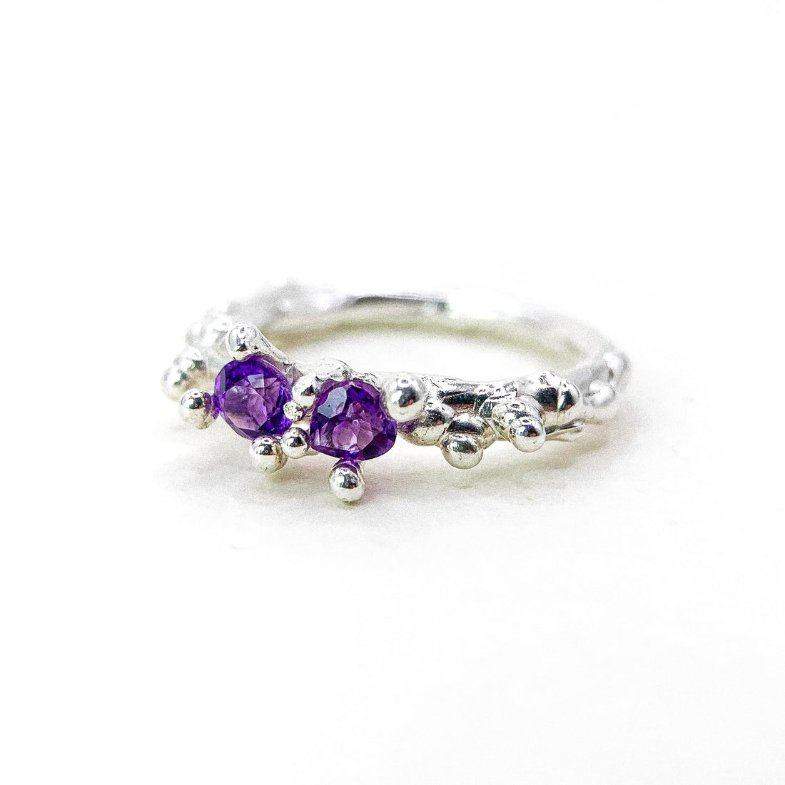 Round Amethyst Silver Ring