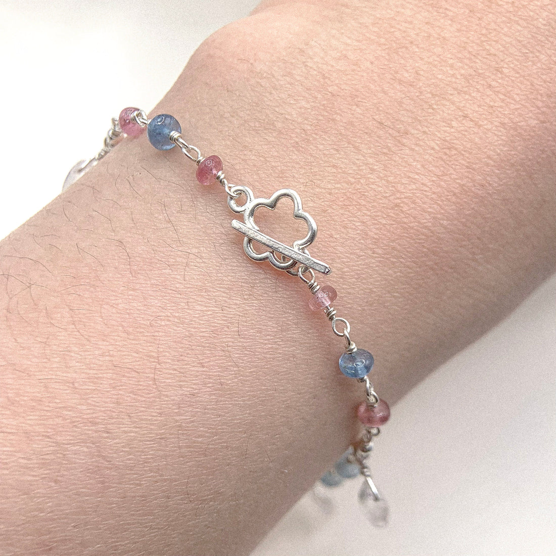 Tourmaline and Moonstone Drop Silver Bacelet Chain Bracelet