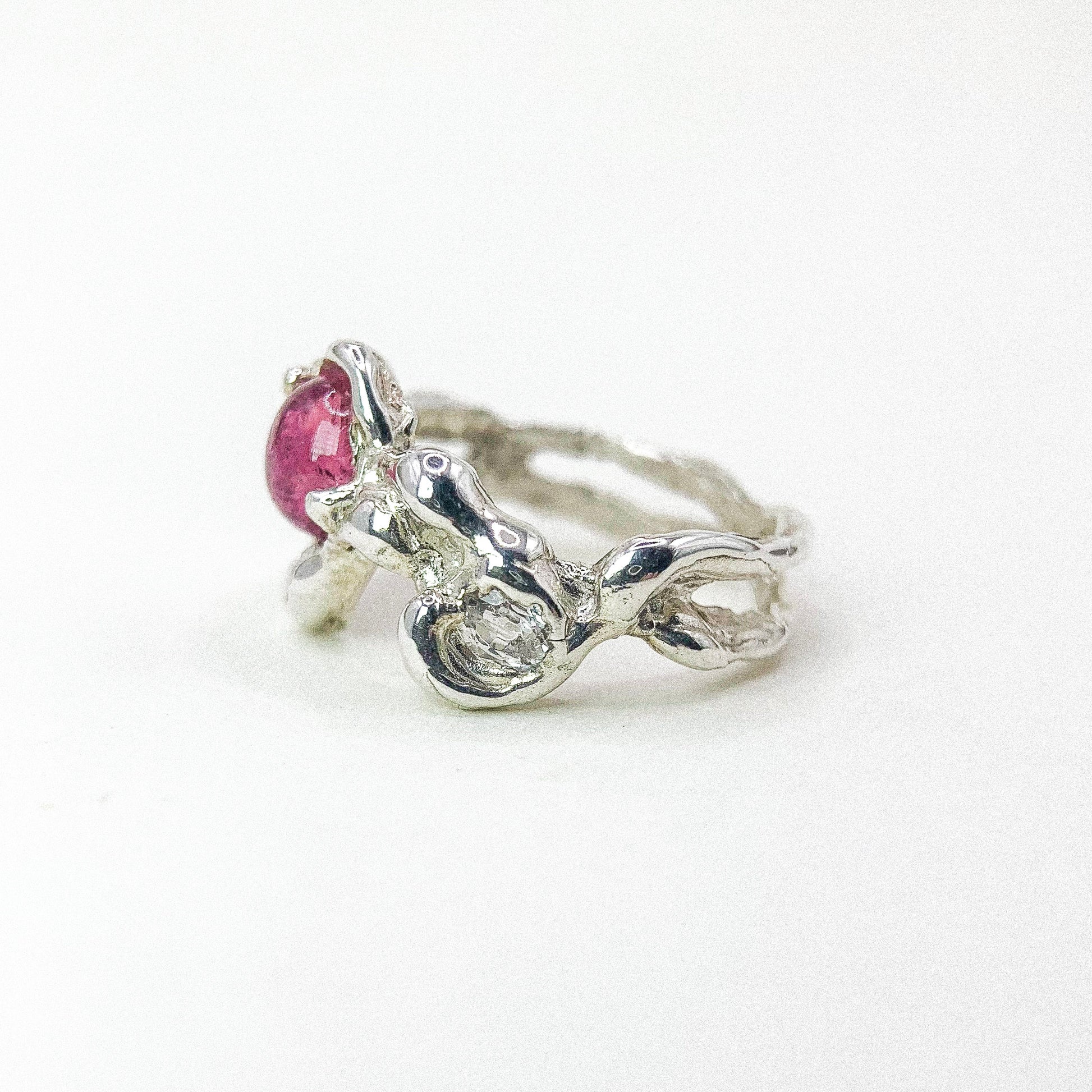 Pink Tourmaline Silver Ring — detail view
