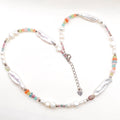 Multi Gem and Bar Pearl Silver Necklace