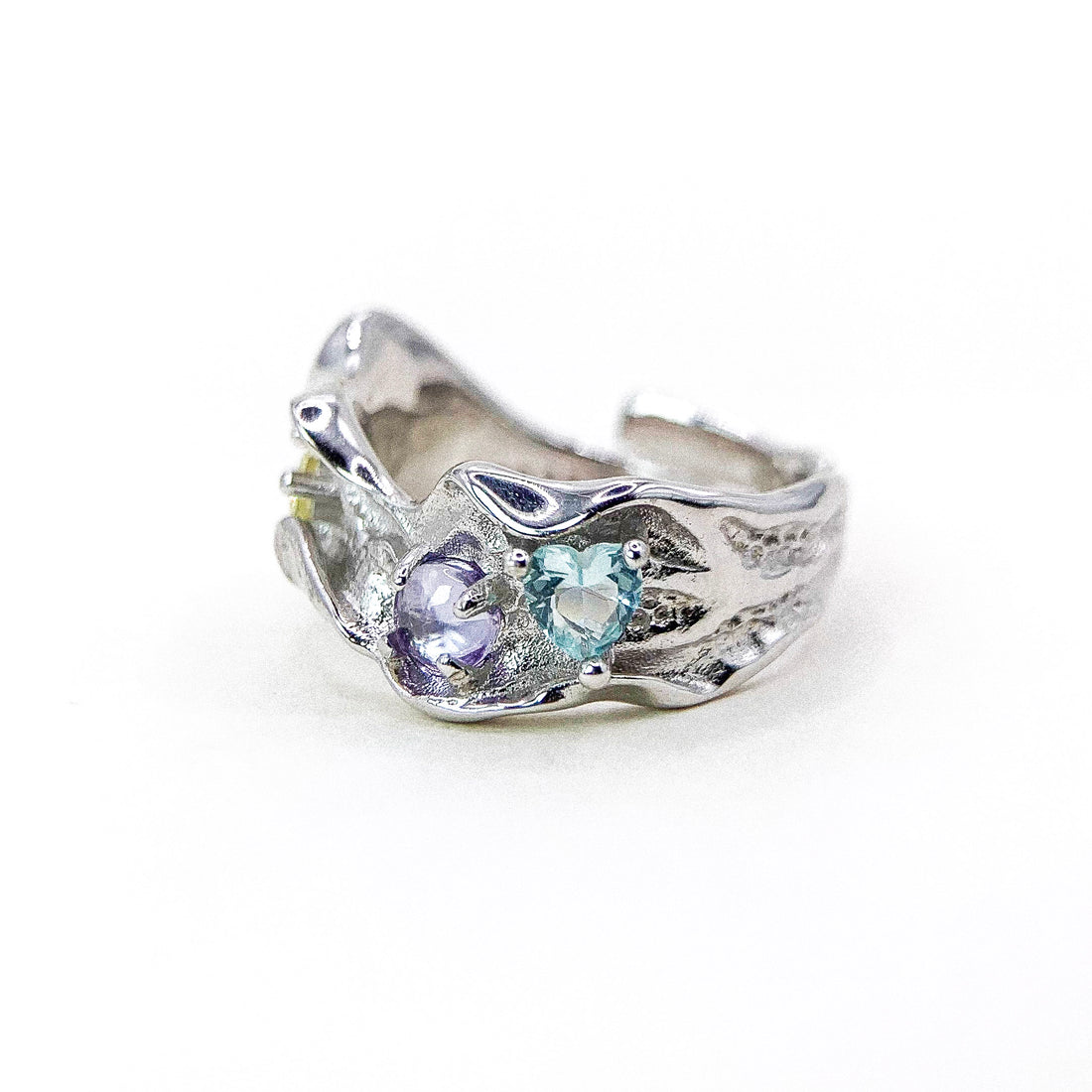 Triple Gem Wave Silver Ring