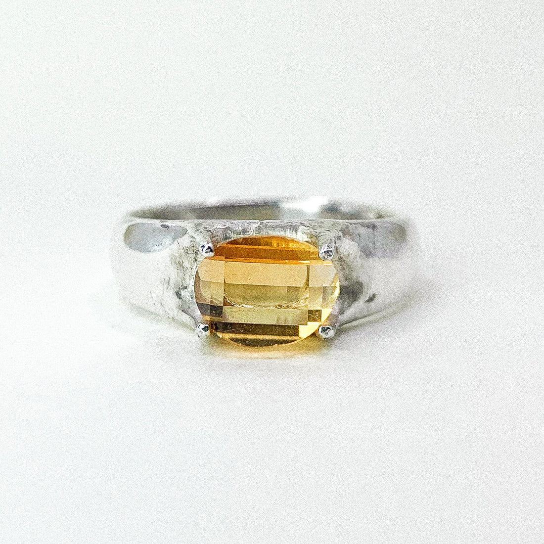 Citrine Four Claw Ring Silver
