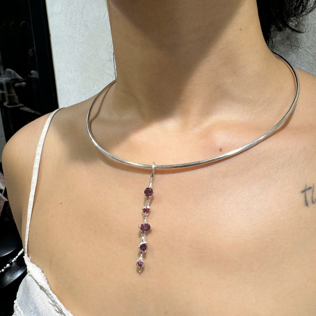 Garnet Spike Silver Pendant