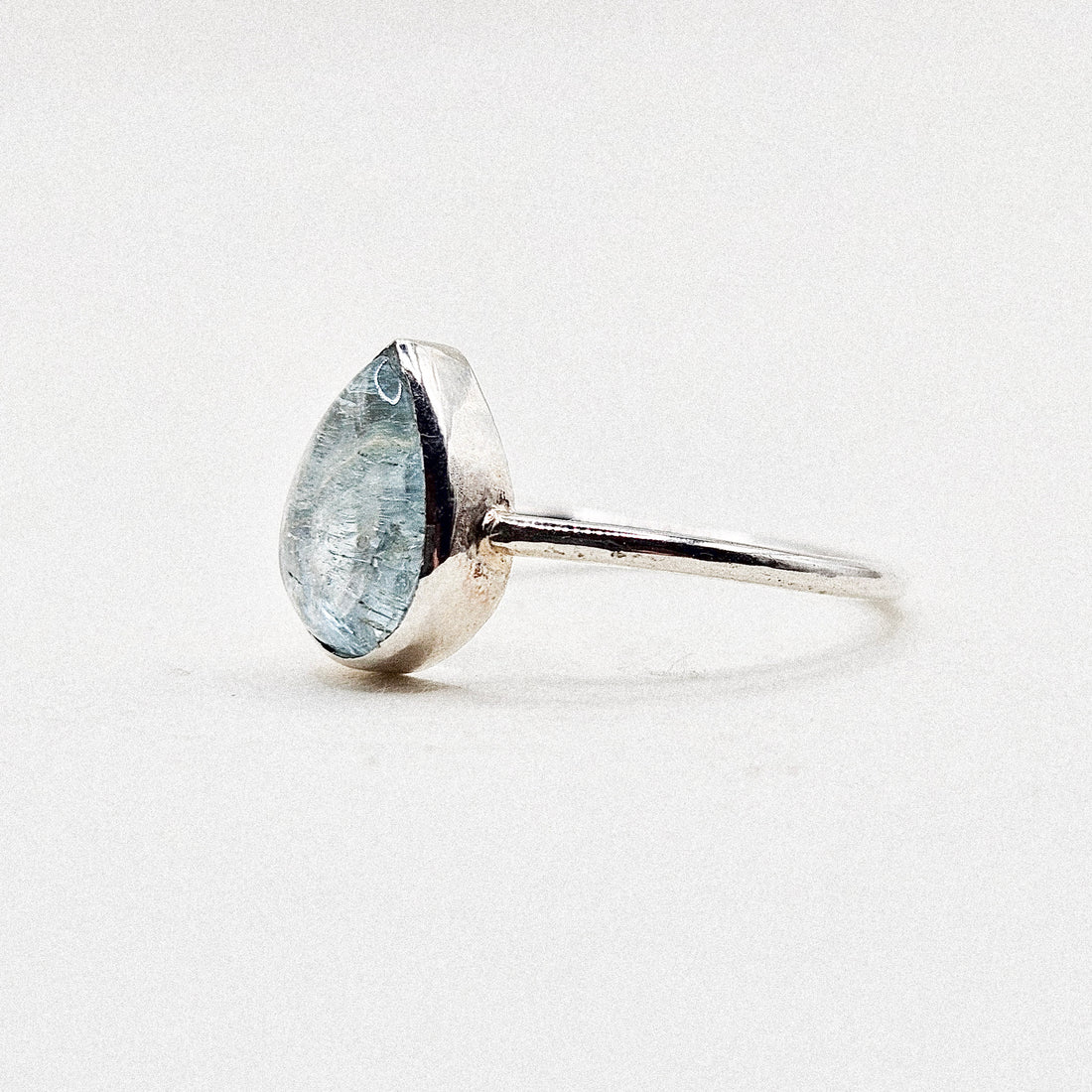 Water Drop Aquamarine Thin Band Silver Ring