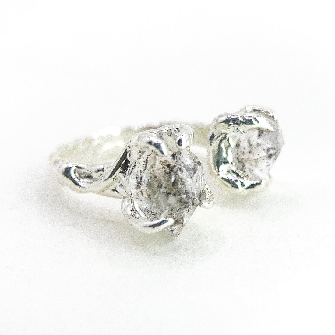 Double Herkimer Open Silver Ring