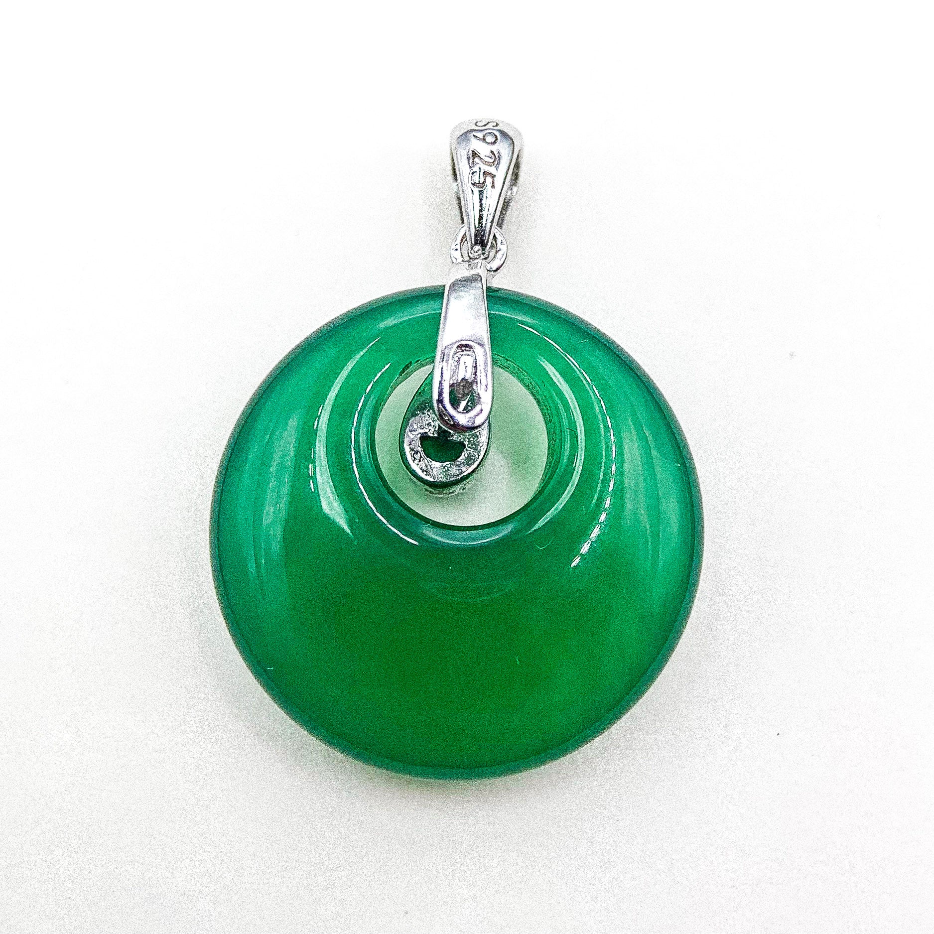 Green Jade Drop Jade Silver Pendant — detail view