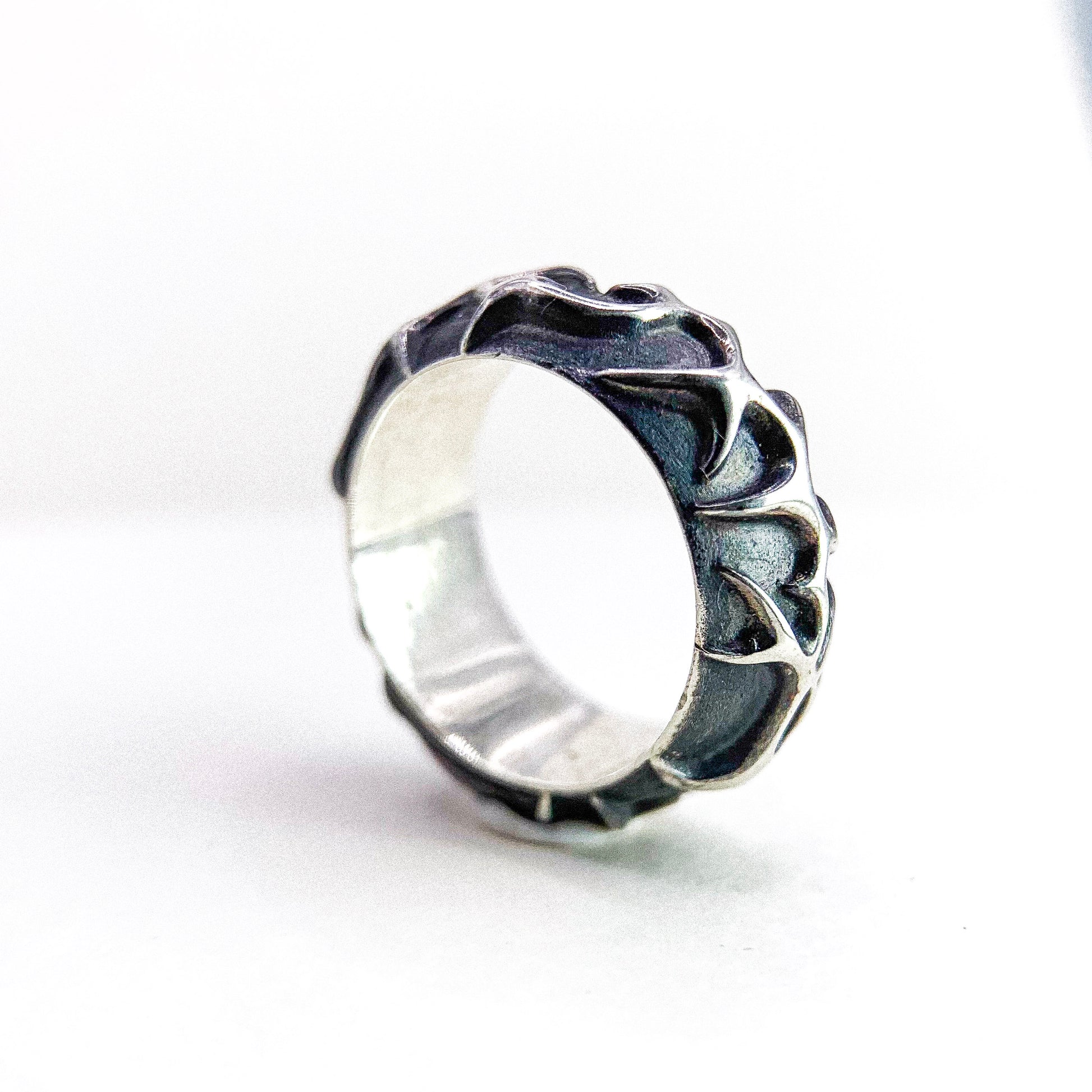 Thorn Texture Silver Ring — detail view