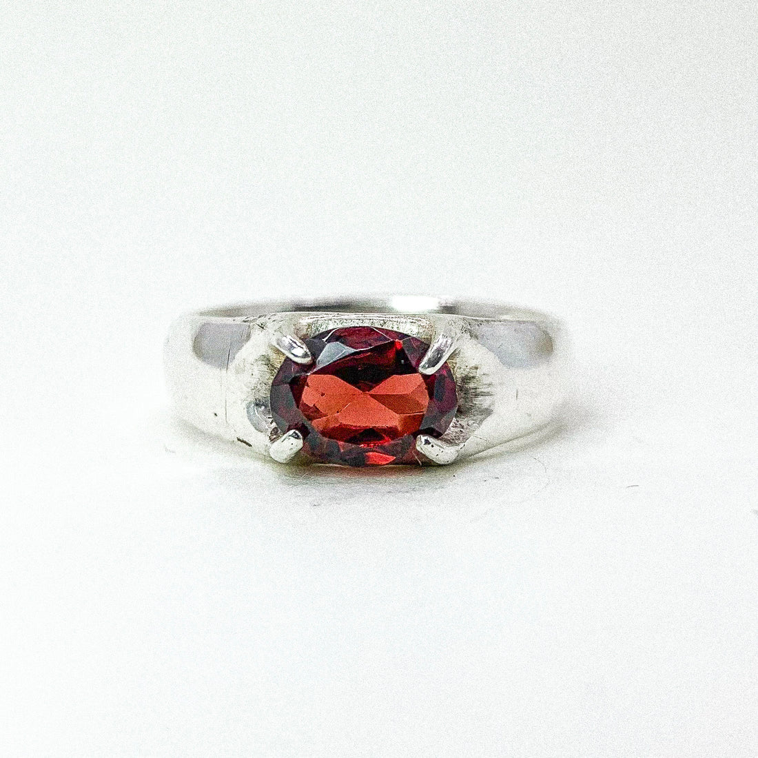 Garnet Four Claw Silver Ring