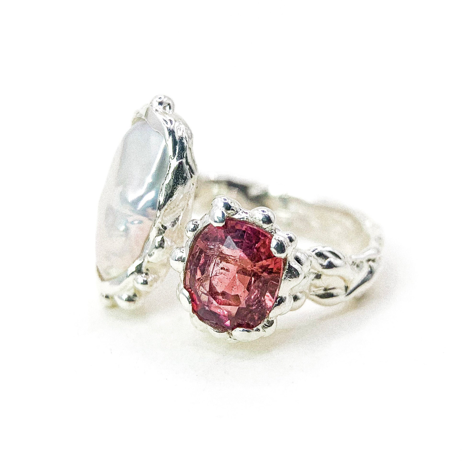 Open Pearl Spinel Silver Ring — detail view