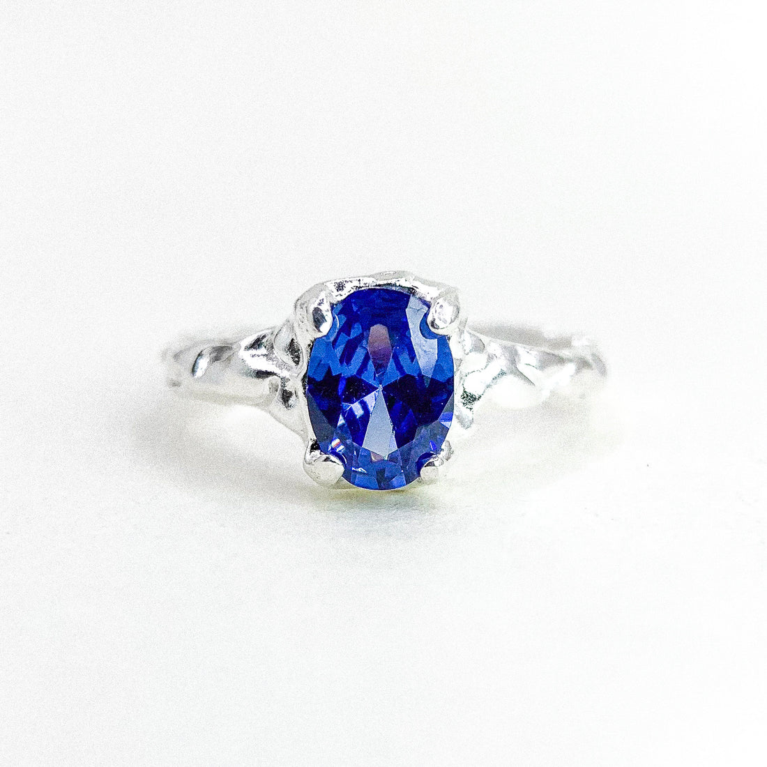 Open Blue CZ Silver Ring
