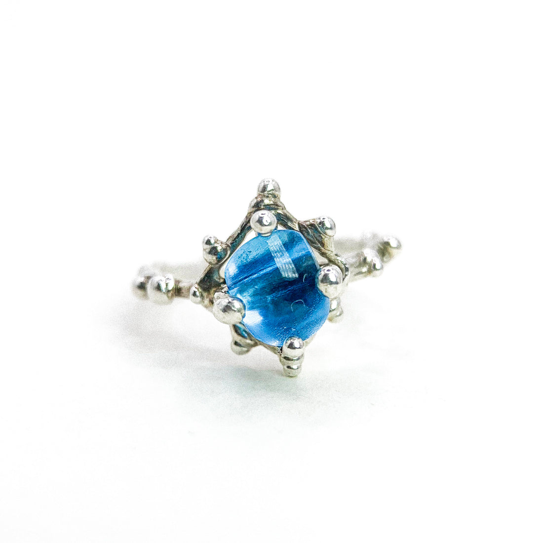 Big Oval Topaz Bubbling Silver Ring