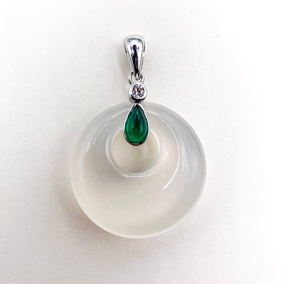 White Agate Drop Jade Silver Pendant