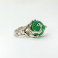 Jade Flower Carve Silver Ring — detail view