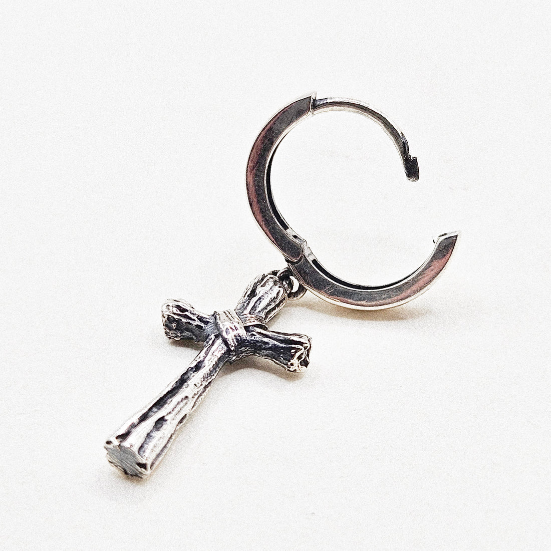 Drop Cross Silver Hoop