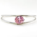 Pink CZ Double Line Silver Bangle