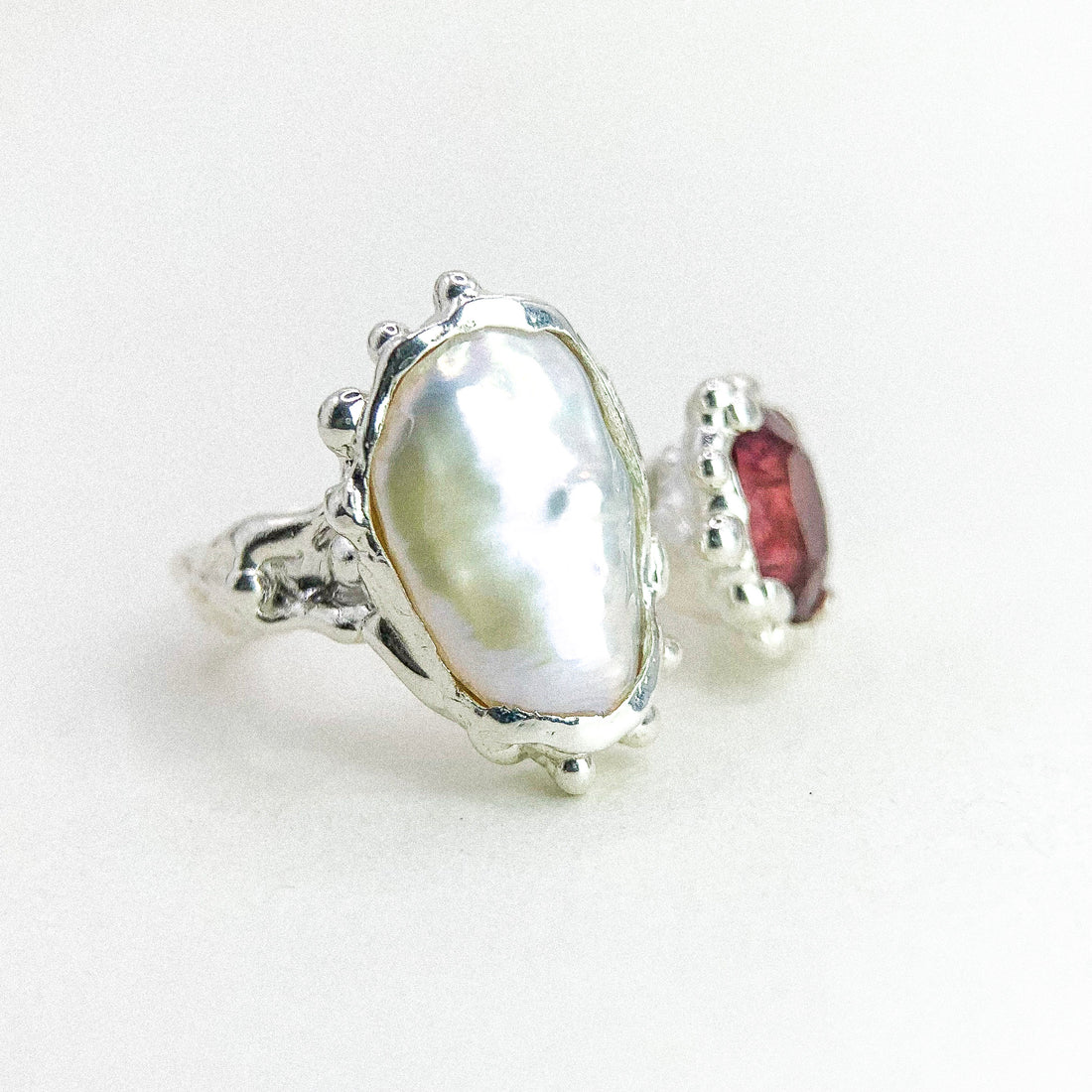 Open Pearl Spinel Silver Ring