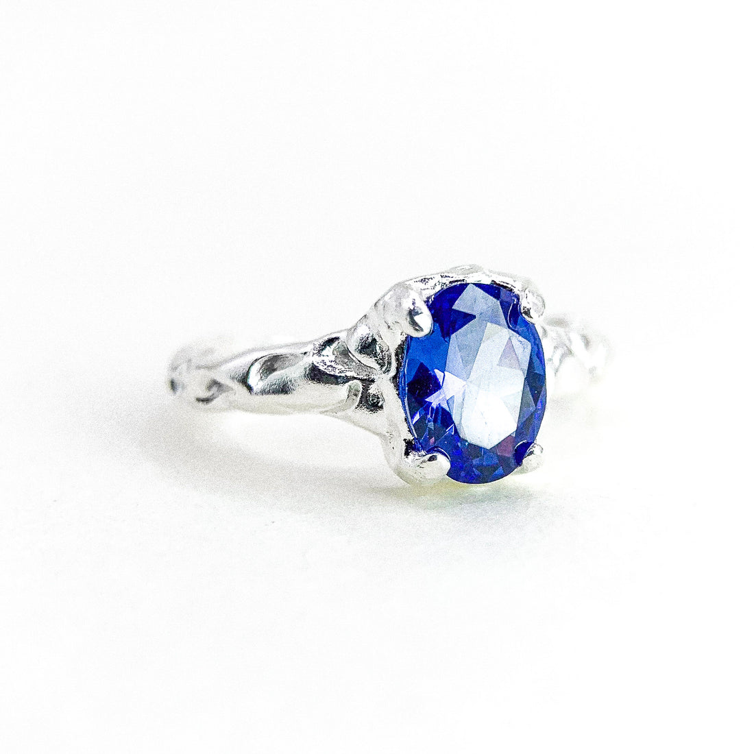 Open Blue CZ Silver Ring