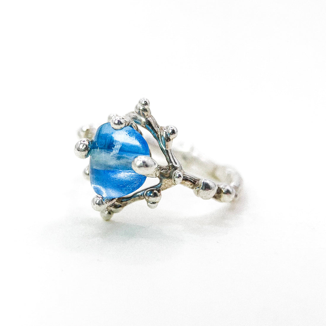 Big Oval Topaz Bubbling Silver Ring