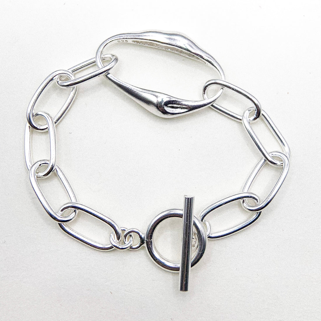 Big Chain Circle Pole Silver Br Chain Bracelet