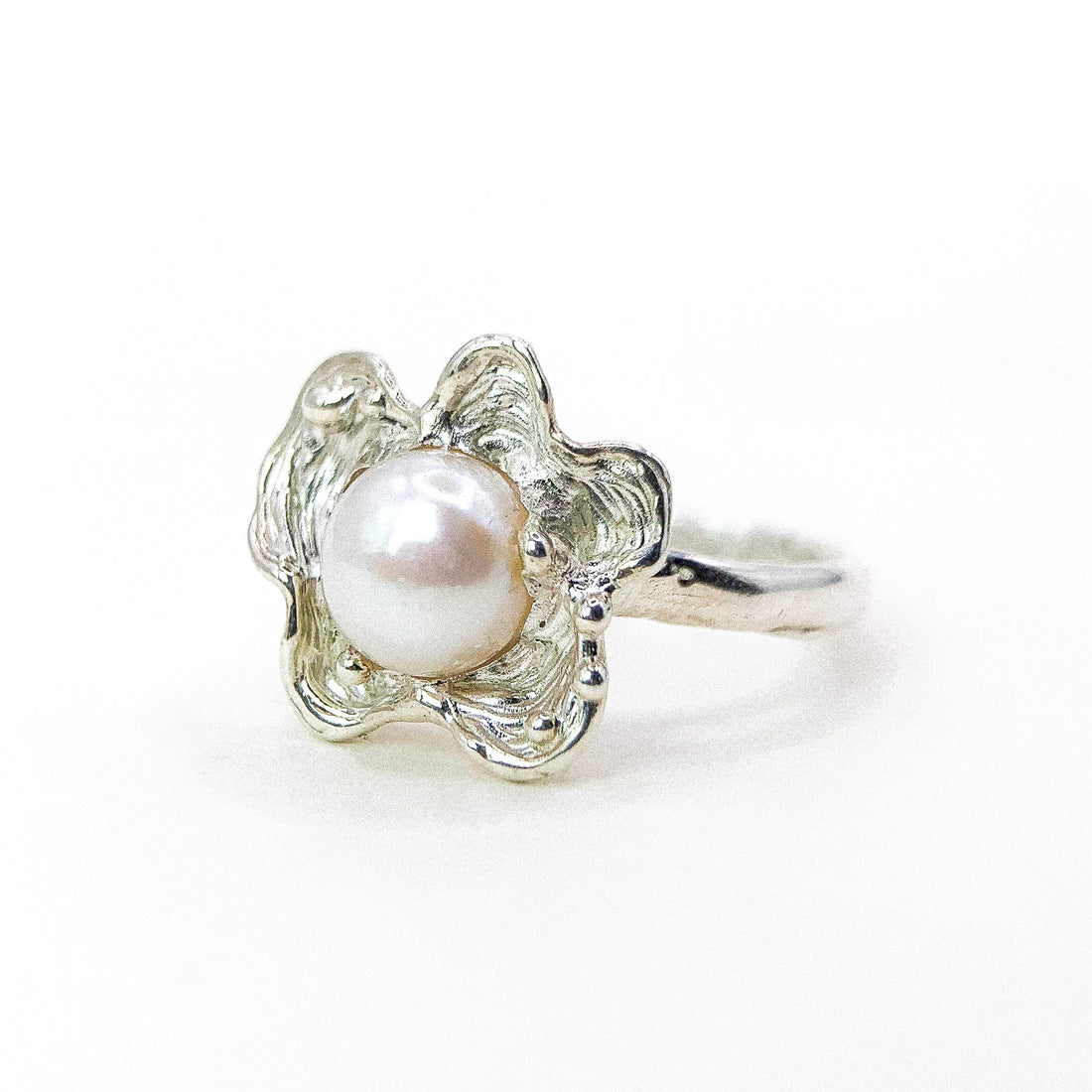Pearl Flower Silver Ring