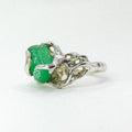 Jade Flower Carve Silver Ring — detail view