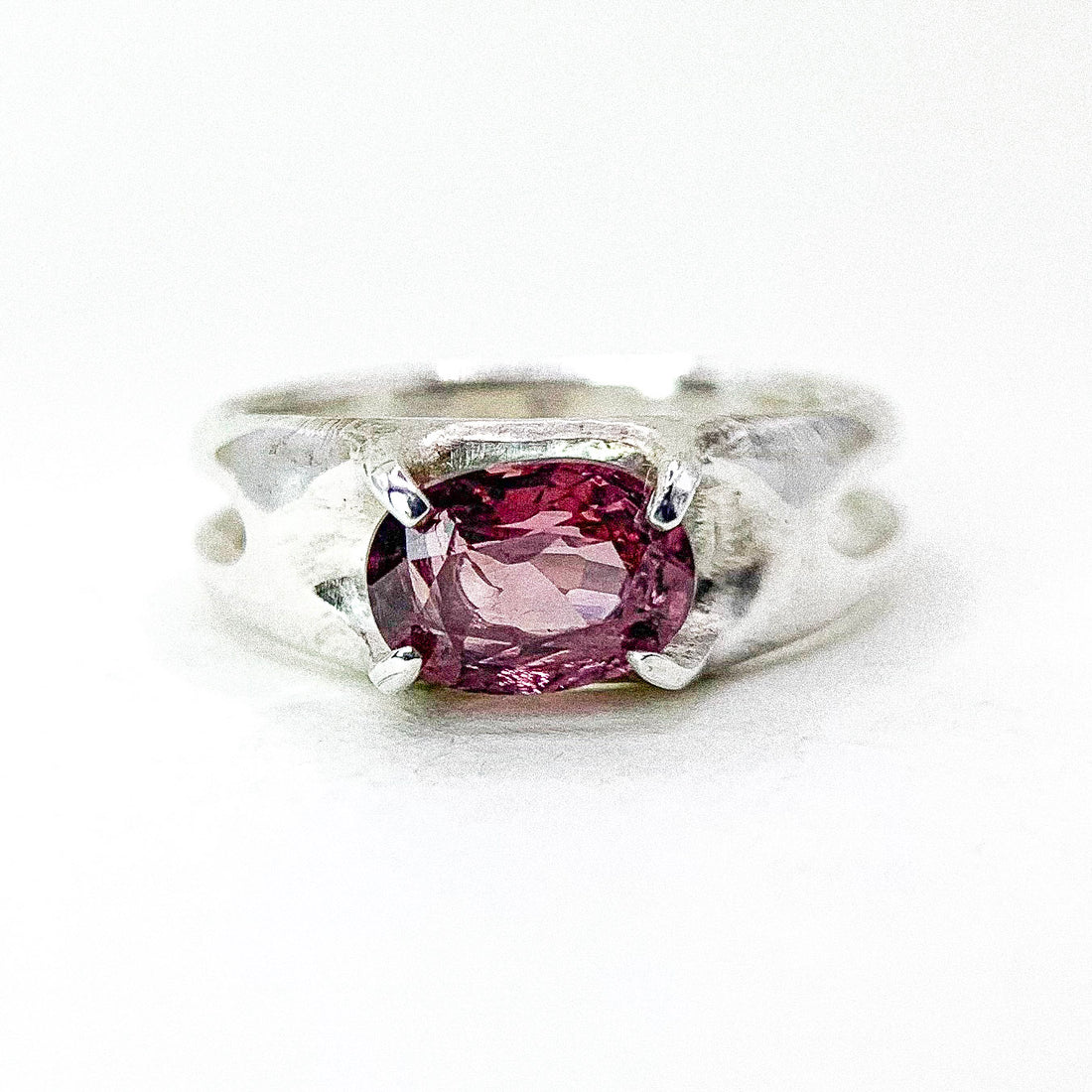 Garnet Four Claw Silver Ring