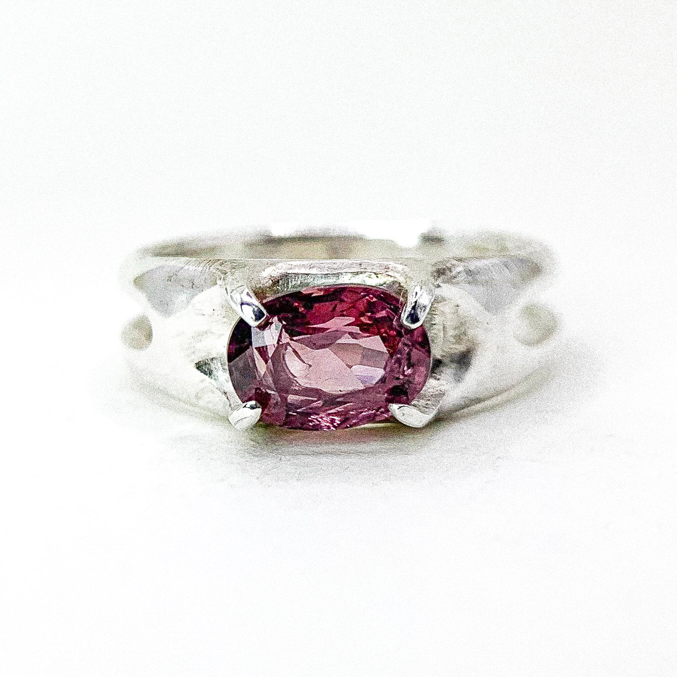 Garnet Four Claw Silver Ring