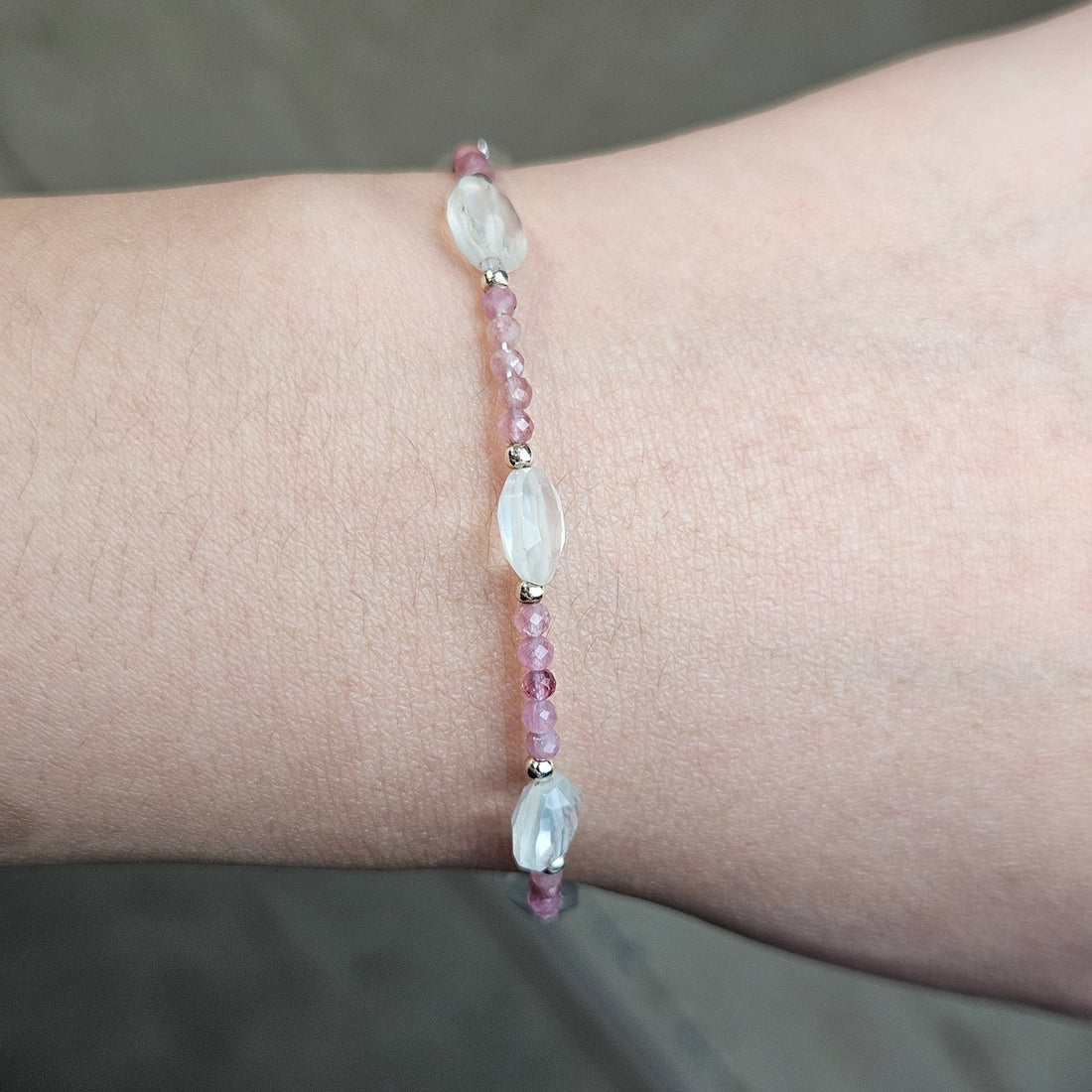 Rose Quartz Mix Tourmaline Pink Silver Bracelet