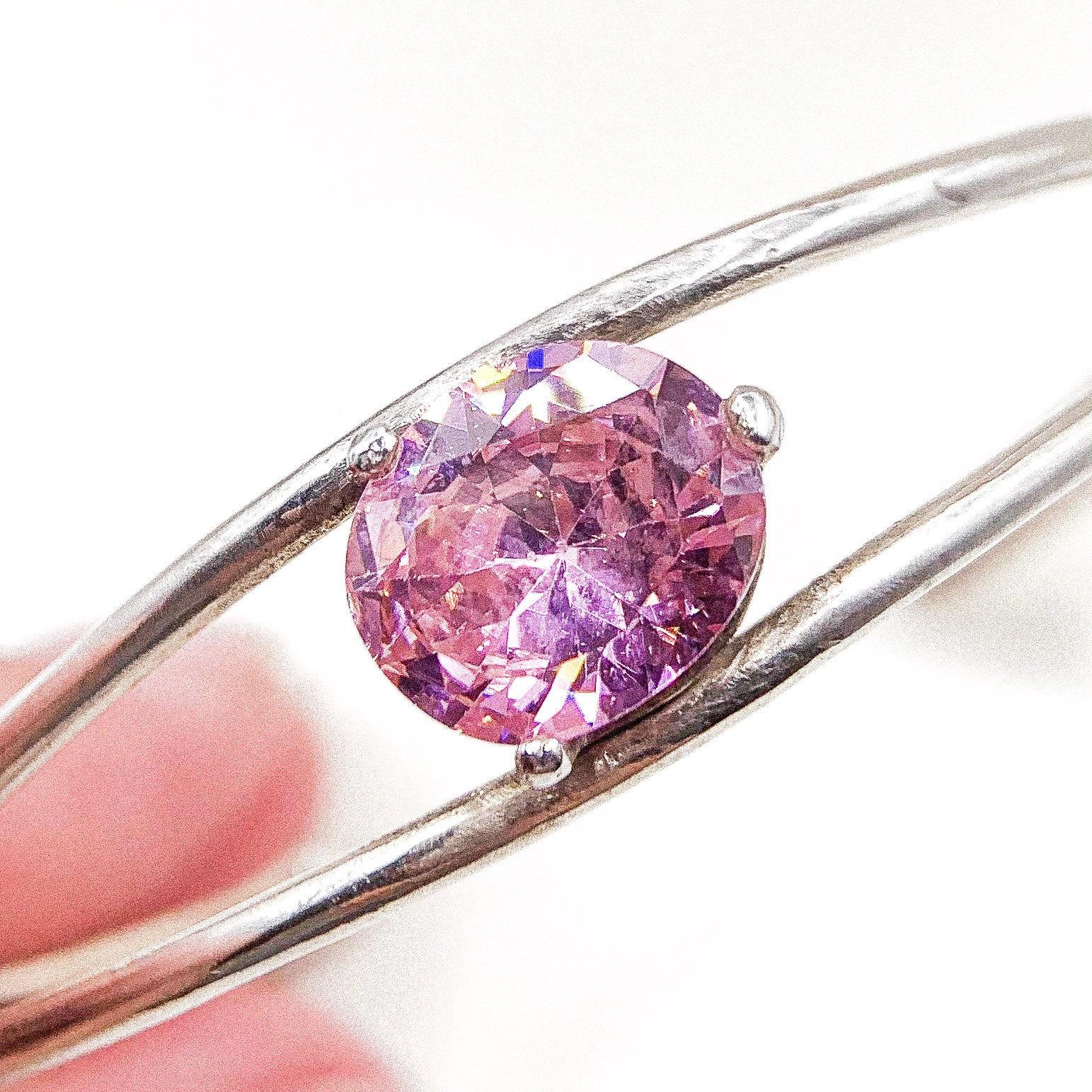 Pink CZ Double Line Silver Bangle — detail view