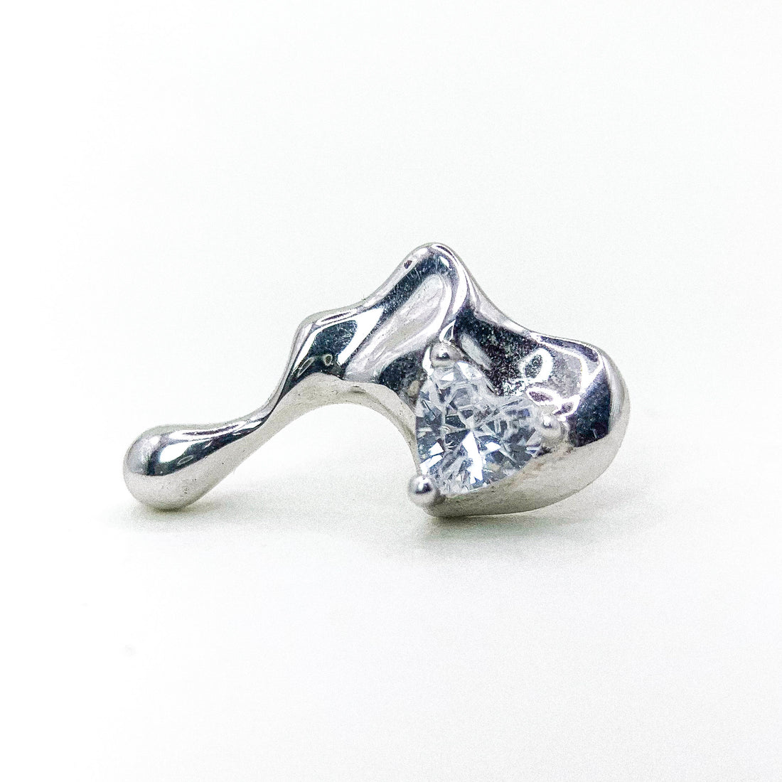Heart Cubic Zirconia Drip Silver Es Ear Stud