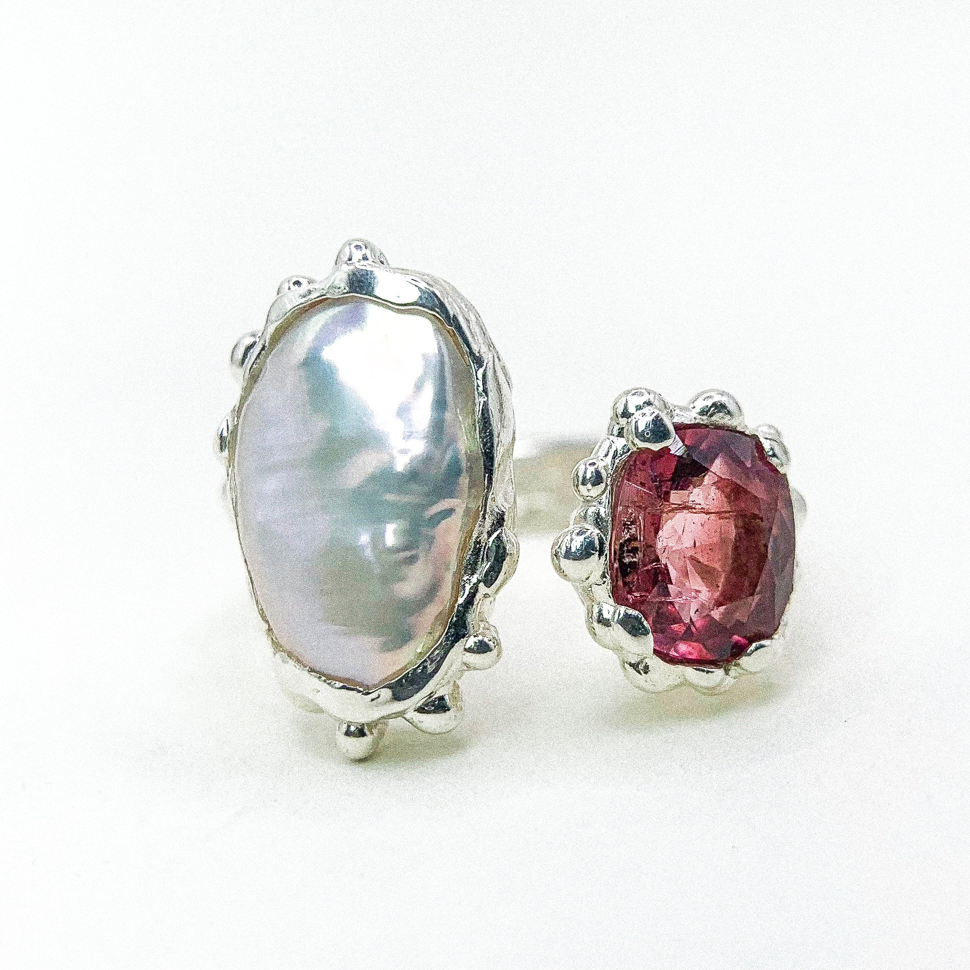 Open Pearl Spinel Silver Ring
