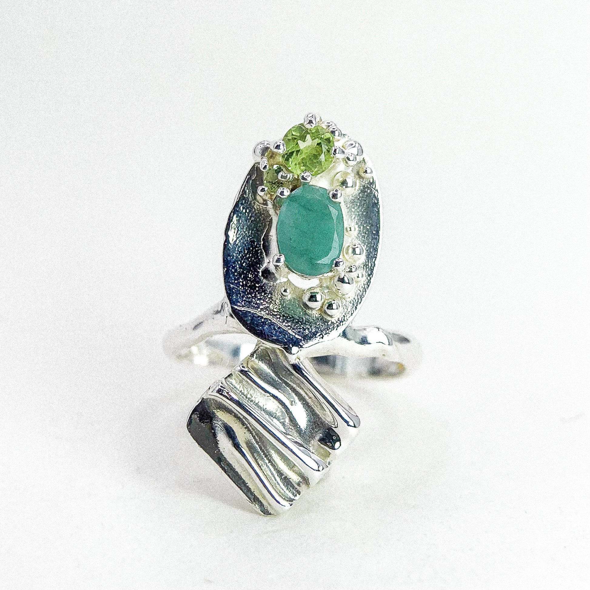 Emerald and Peridot Silver Ring