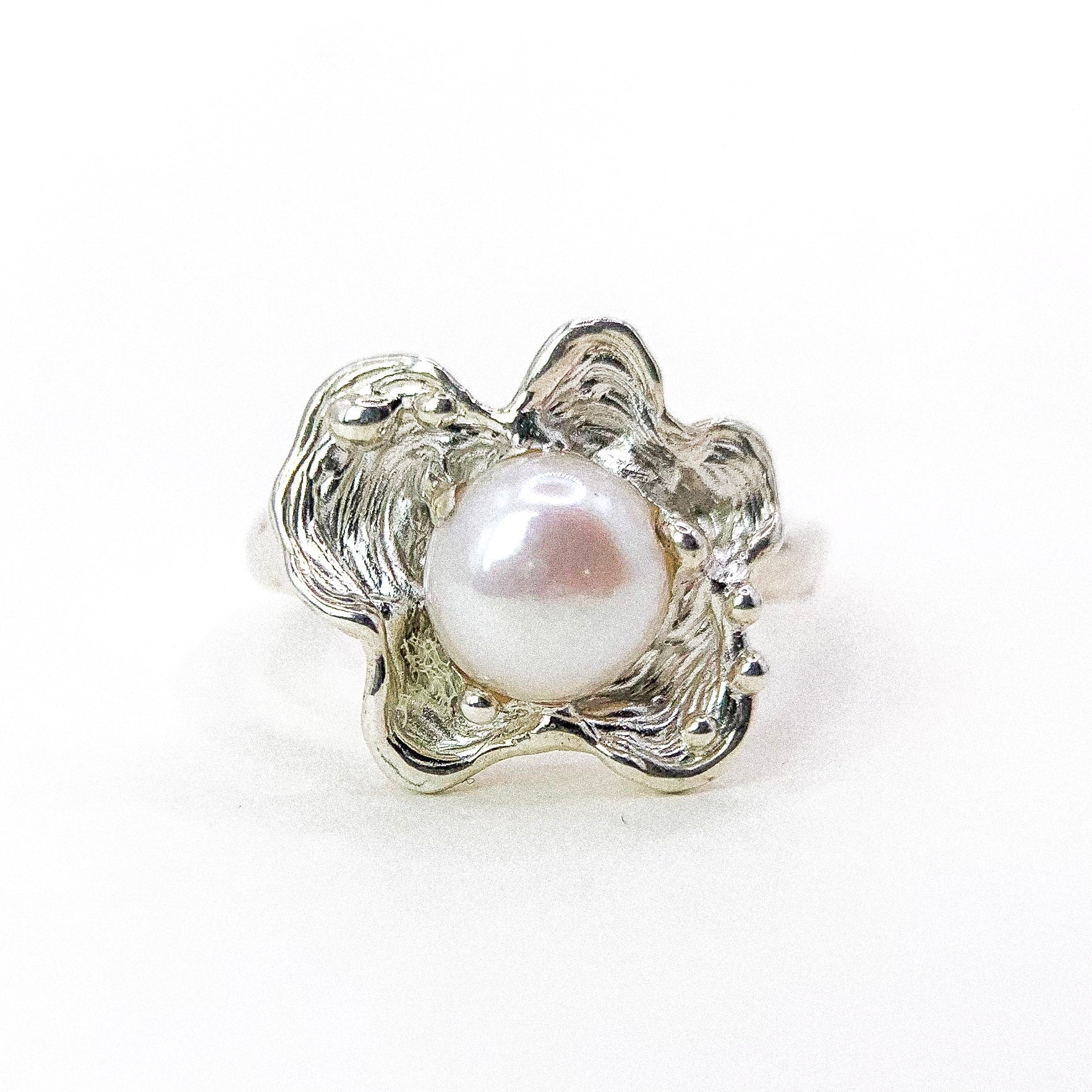 Pearl Flower Silver Ring