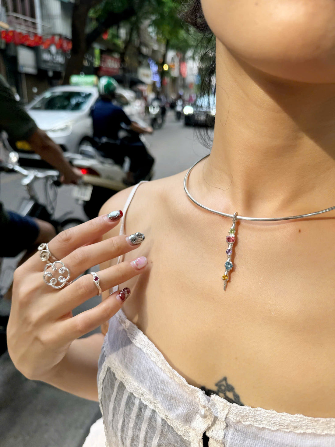 Gems Spike Silver Pendant