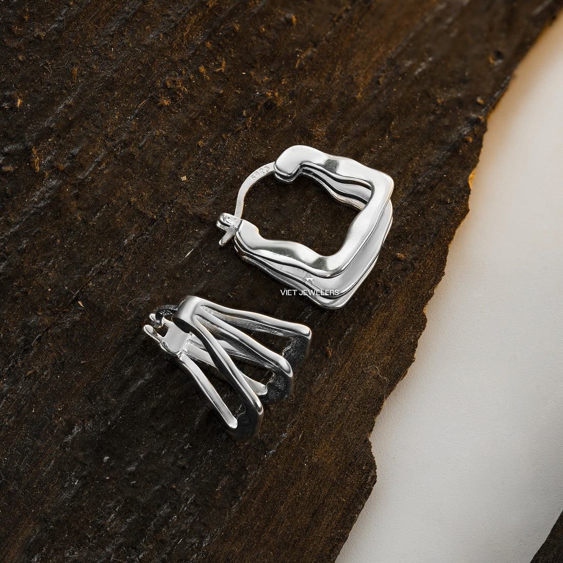 Triple Textured Square Ear Hoop