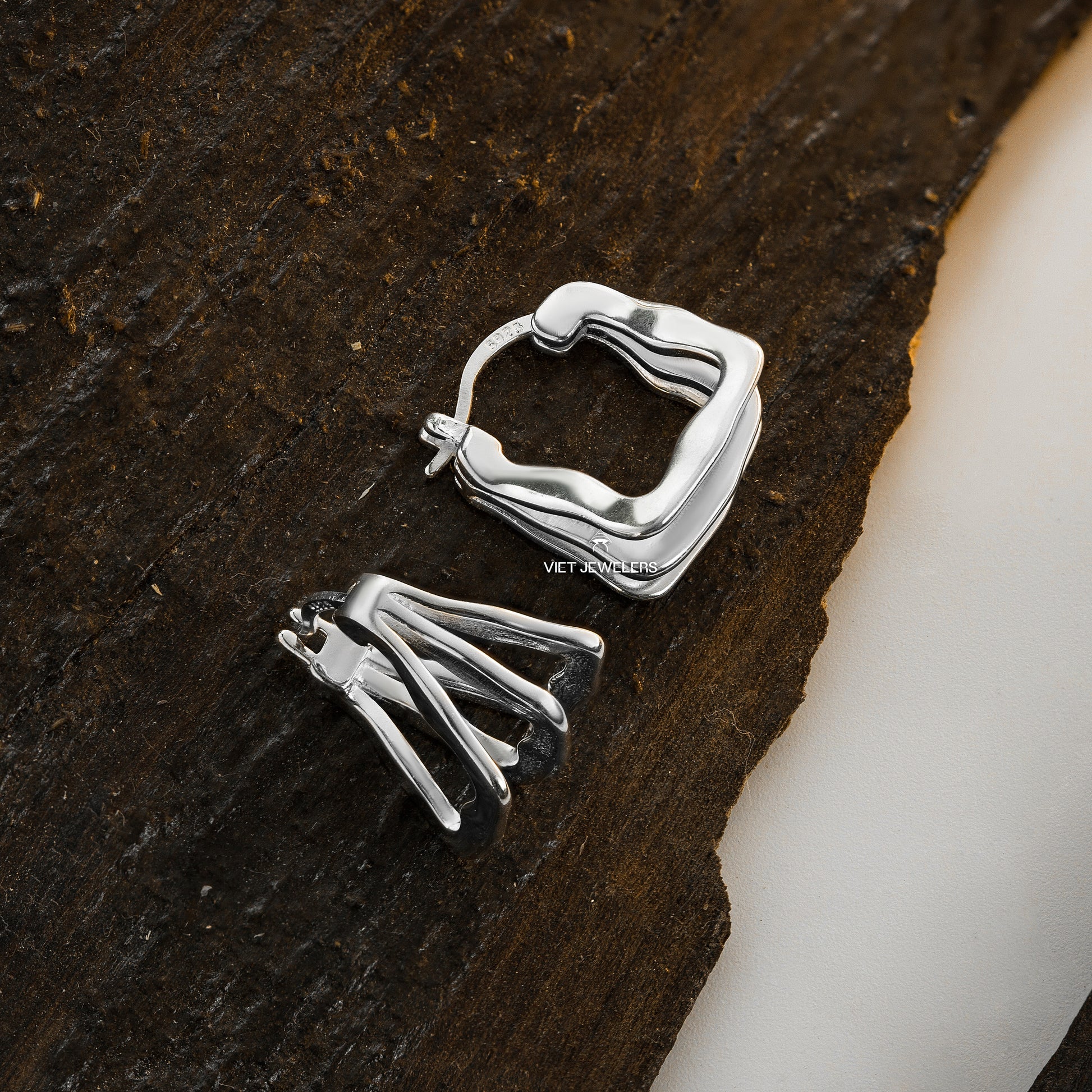 Triple Textured Square Ear Hoop