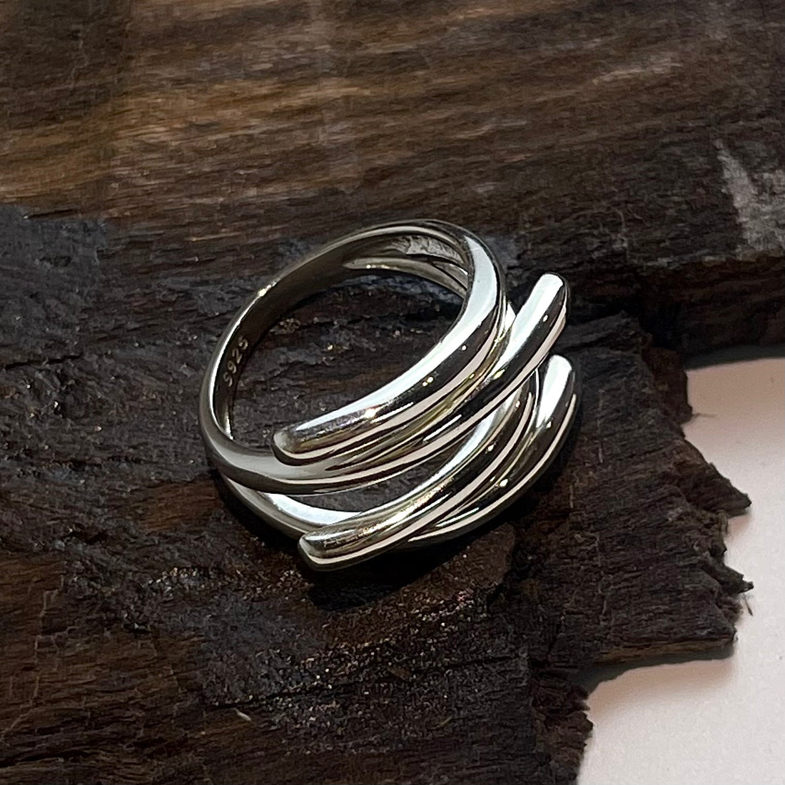 Four Interwoven Line Silver Ring