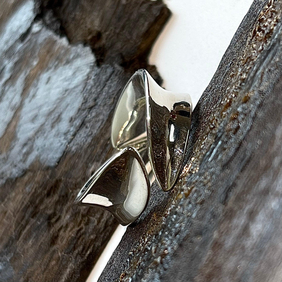 Double Leaf Open Silver Ring