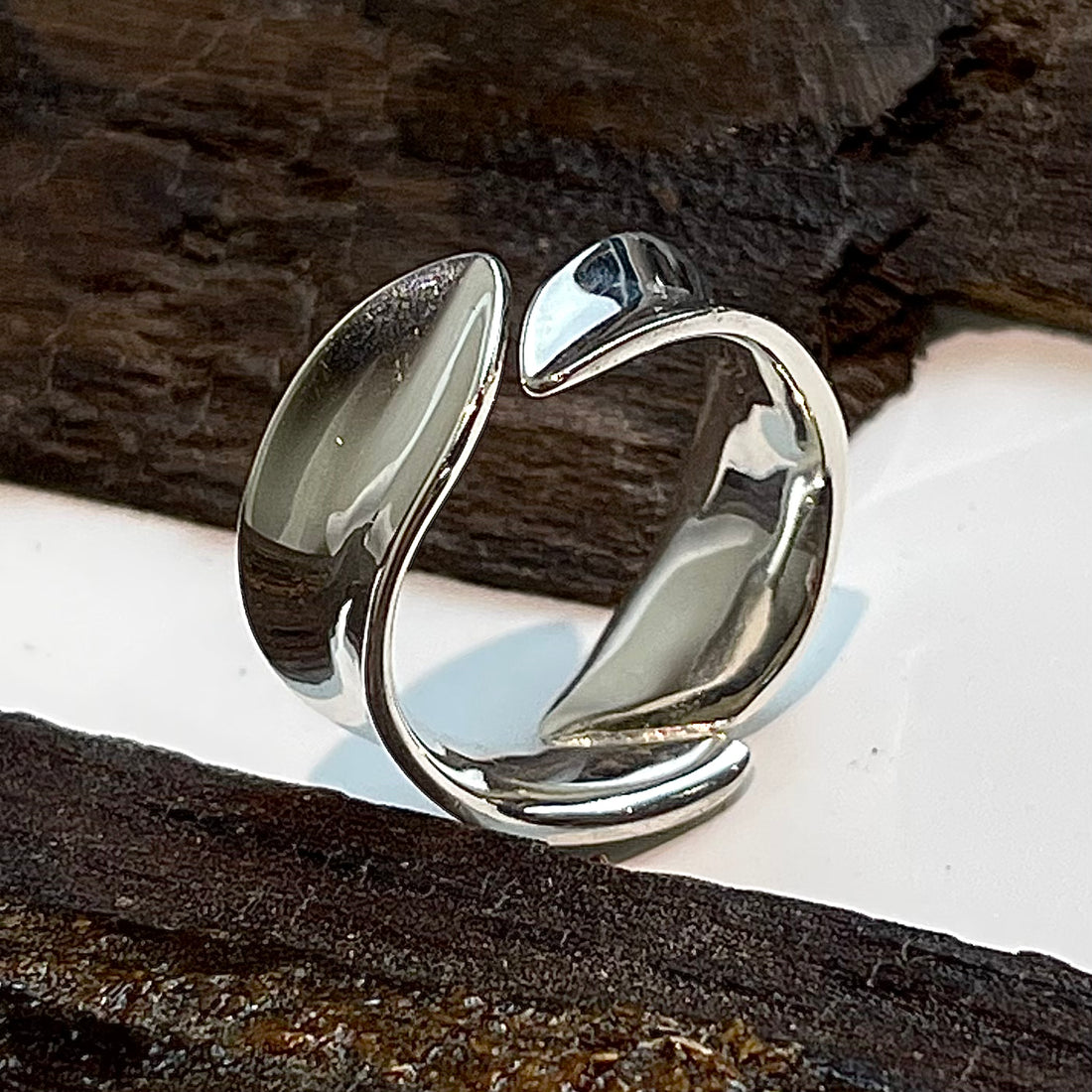 Double Leaf Open Silver Ring