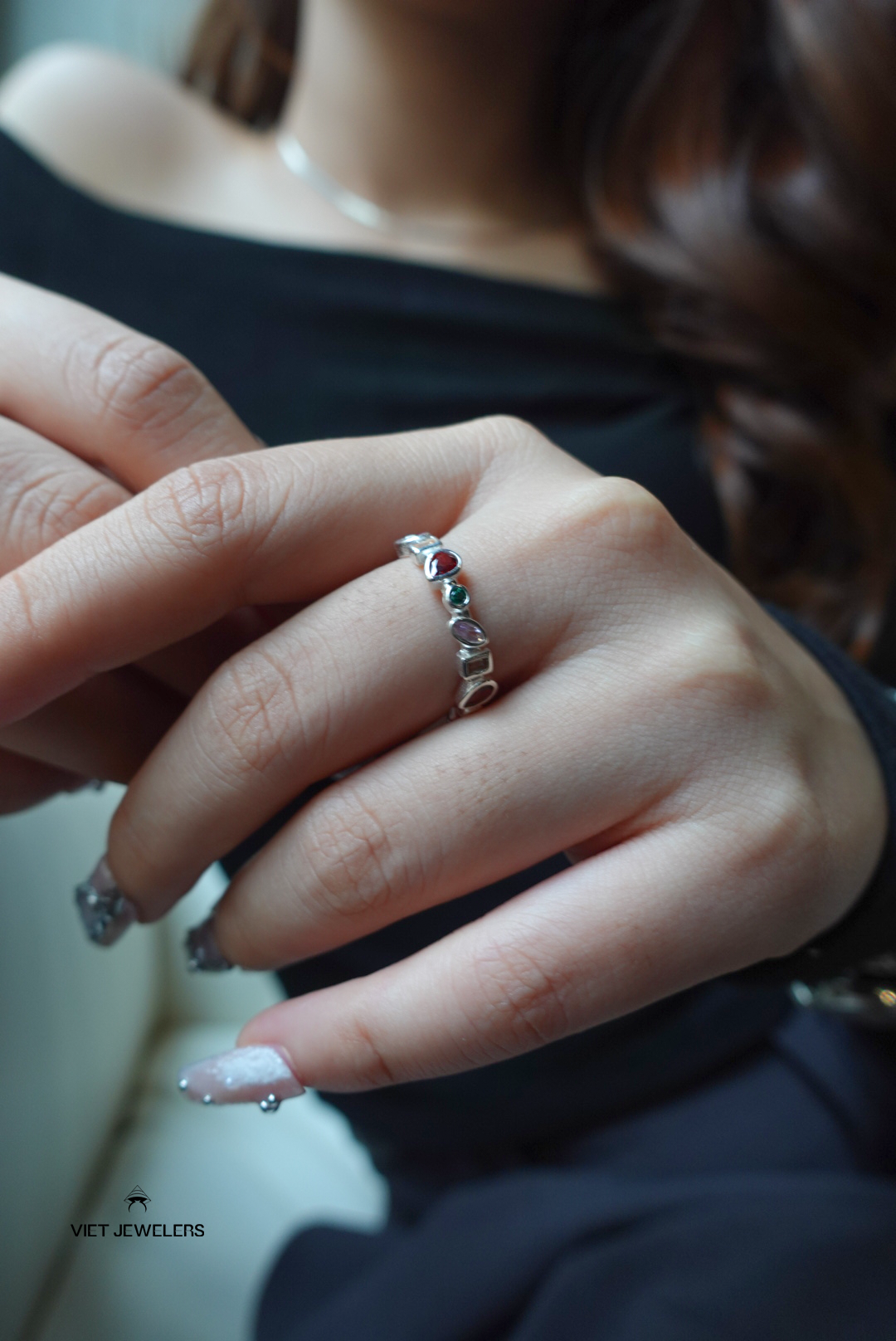 Multi Shape Muli Color Gem Silver Ring