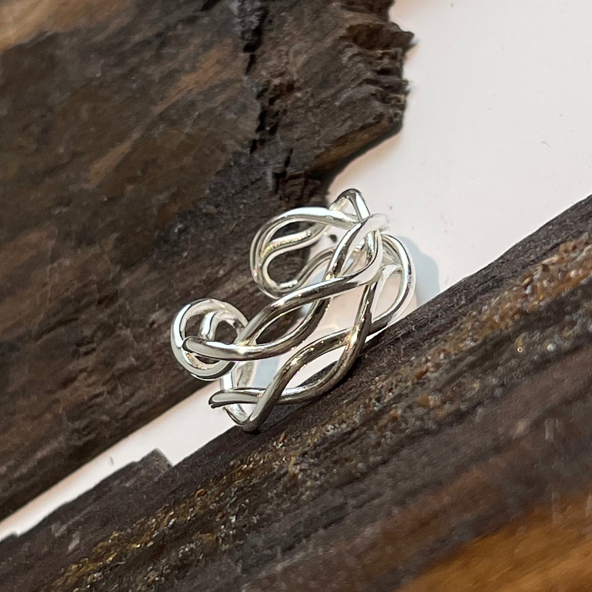 Open Double Braid Silver Ring — detail view