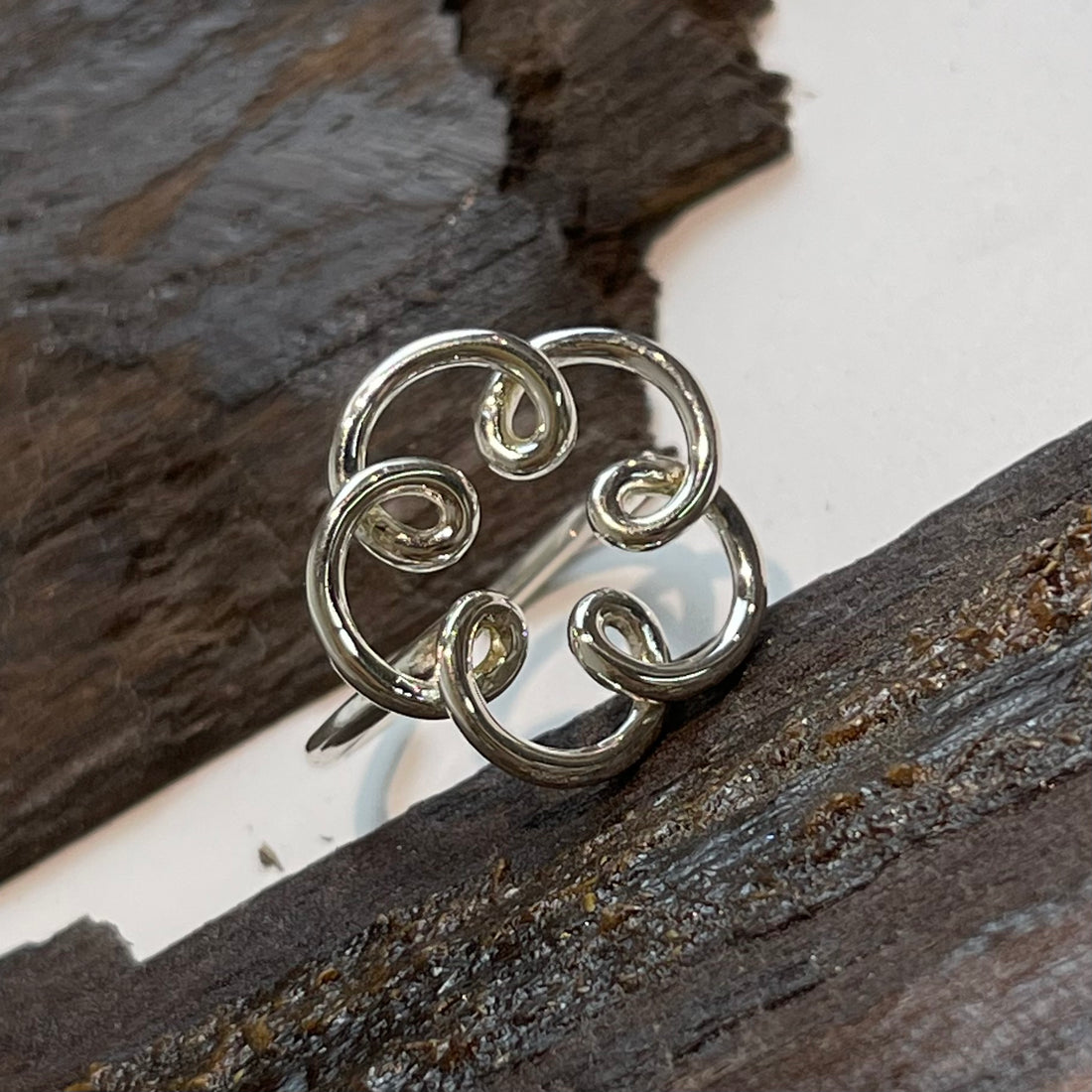 Wire Open Flower Silver Ring